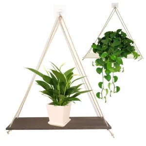 Étagère suspendue en bois naturel et corde  design minimaliste bohème  décoration murale pour plantes  salon  chambre ou bureau