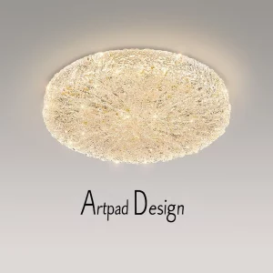 Plafonnier résine dorée design moderne chic LED lumière douce chambre salon décoration intérieure élégance raffinée éclairage luxueux
