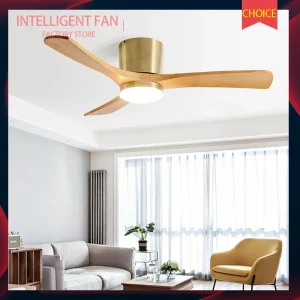 Plafonnier bois LED design moderne épuré ventilation éclairage chambre salon économie d’énergie élégance naturelle finitions métal doré