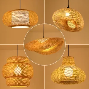 Suspension lamp bamboo hand-woven design Scandinavian minimalism warm lighting living room dining room boho chic natural materials artisanal lighting