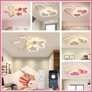 Plafonnier LED nuage étoile cœur rose chambre enfant design moderne lumière douce éclairage intérieur connecté via smartphone