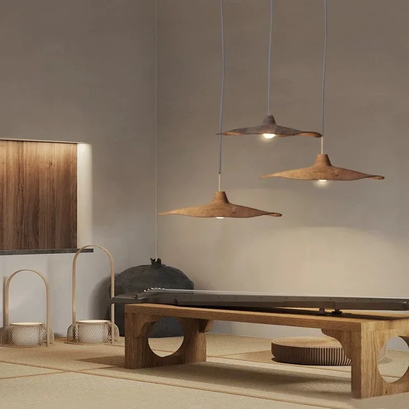 Suspension bois naturel design nordique moderne éclairage chaleureux salon cuisine chambre bureau décor