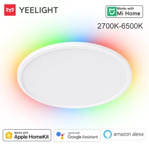 Yeelight Plafonnier intelligent RGB  design moderne minimaliste  compatible Home Kit et Google Home  éclairage ajustable 2700K-6500K  pour salon  chambre et bureau  économie d’énergie  élégance technologique