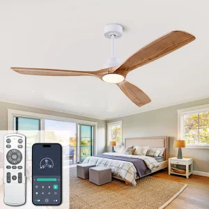 Plafonnier bois massif ventilateur lumière LED design moderne salon chambre cuisine éclairage chaleureux économique élégant