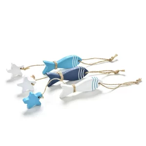 Guirlande suspendue bois style marin poissons étoiles nautique déco plage intérieur extérieur artisanat marine ornement mural Guirlande suspendue bois style marin poissons étoiles nautique déco plage intérieur extérieur artisanat marine ornement mural