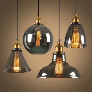 Suspension en verre fumé style industriel vintage luminaires à ampoules Edison design bronze doré éclairage chaleureux pour salon chambre cuisine Suspension en verre fumé style industriel vintage luminaires à ampoules Edison design bronze doré éclairage chaleureux pour salon chambre cuisine