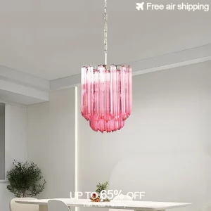 Suspension verre rose métal argenté design moderne glamour salon salle à manger éclairage décoratif intérieur suspension LED