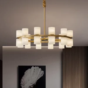 Lustre suspendu marbre effet verre lumière douce design moderne italien salle à manger salon luxe élégance ambiances chaleureuses
