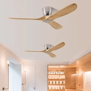 Plafonnier ventilateur bois naturel design scandinave moderne éclairage LED chambre salon bureau économie d’énergie élégance naturelle