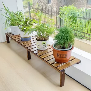 Support pour plantes en bois naturel  design moderne  balcony  décoration intérieure  résistant à l’humidité  idéal pour fleurs  150cm de longueur