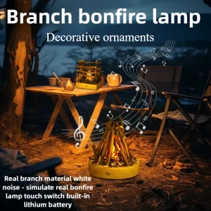 Lampe en bois branche d’arbre feu de camp LED ambiance chaleureuse décoration intérieure extérieure moderne naturelle