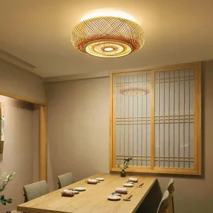 Plafonnier LED bambou naturel design asiatique minimaliste éclairage doux salon salle à manger lumière chaleureuse économies d’énergie