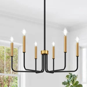 Lustre moderne en métal noir et doré 6 têtes E14 lumière plafond salon cuisine bureau design industriel scandinave élégant économique certification CCC  CE  CEM  LVD  ROHS  SAA  UL