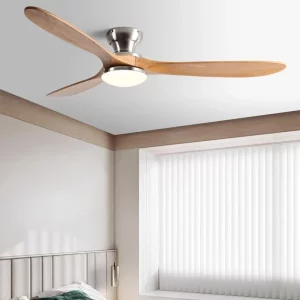 Plafonnier bois naturel design moderne minimaliste ventilateur intégré LED télécommande éclairage salon chambre salle à manger économie d’énergie élégance naturelle Yong Ying