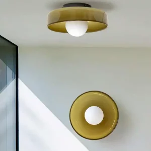 Plafonnier en métal jaune moutarde design moderne minimaliste pour salon chambre cuisine éclairage chaleureux lumière directe installation facile Plafonnier en métal jaune moutarde design moderne minimaliste pour salon chambre cuisine éclairage chaleureux lumière directe installation facile