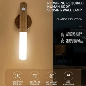 Applique murale en bois LED capteur de mouvement design moderne sans fil rechargeable éclairage intérieur chambre couloir