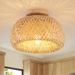 Plafonnier en rotin tressé à la main design scandinave-bohème luminaire en bois naturel pour salon cuisine chambre éclairage chaleureux et moderne Plafonnier en rotin tressé à la main design scandinave-bohème luminaire en bois naturel pour salon cuisine chambre éclairage chaleureux et moderne