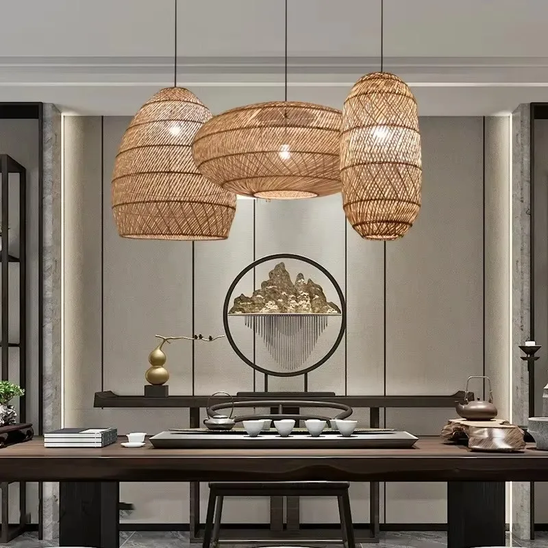 Suspension en rotin naturel design japonais luminaire chambres salon étude ambiance chaleureuse éclairage diffuse économies d’énergie luminaire déco intérieure