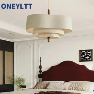 Suspension en bois et tissu design scandinave modern style nordique éclairage chaleureux pour chambre salon salle à manger