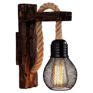 Applique murale bois corde chanvre style industriel vintage décoration intérieure éclairage chaleureux salle séjour chambre loft Applique murale bois corde chanvre style industriel vintage décoration intérieure éclairage chaleureux salle séjour chambre loft