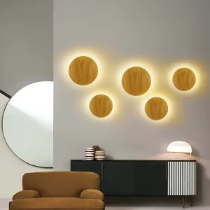 Applique murale bois circulaire design nordique moderne LED lumière chaleureuse salon chambre cuisine éclairage décoratif économique Applique murale bois circulaire design nordique moderne LED lumière chaleureuse salon chambre cuisine éclairage décoratif économique