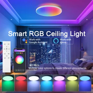 Plafonnier LED RGB intelligent design moderne style technologique chambre salon éclairage adaptable télécommande application mobile Plafonnier LED RGB intelligent design moderne style technologique chambre salon éclairage adaptable télécommande application mobile