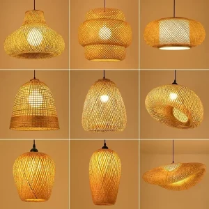 Suspension en bambou design moderne artisanal  lampe décorative naturelle éclairage doux chambres salons cuisines
