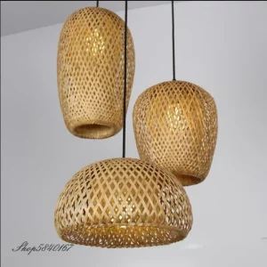 Suspension en bambou design scandinave intérieur chaleureux éclairage naturel salle à manger salon ambiance épurée luminaire suspendu