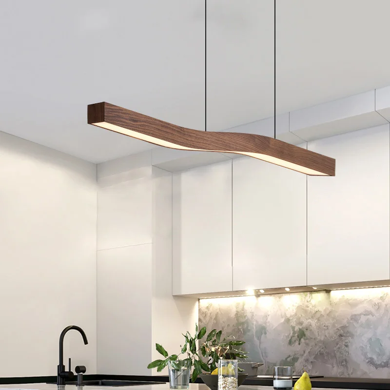 Suspension en bois naturel style nordique moderne lumière LED intégrée design scandinave éclairage chaleureux pour salon chambre cuisine ou bureau