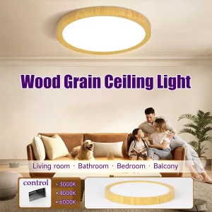 Plafonnier LED imitation bois grain naturel design moderne nordique éclairage cuisine chambre salon économie d’énergie télécommande incluse Plafonnier LED imitation bois grain naturel design moderne nordique éclairage cuisine chambre salon économie d’énergie télécommande incluse