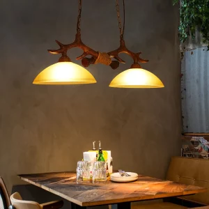 Suspension bois de cerf en résine design rustique vintage éclairage chaleureux salle à manger cuisine style chalet campagne
