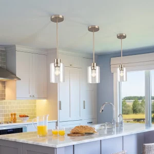Lampe suspension moderne verre transparent design minimaliste aluminium LED cuisine salle à manger éclairage contemporain élégant économies d’énergie