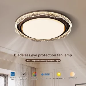 Plafonnier ventilateur LED moderne design épuré chambre salon bureau ventilation silencieuse lumière chaleureuse écoénergétique