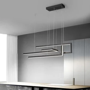 Suspension LED en métal et plastique design moderne minimaliste pour salon salle à manger et bureau éclairage rectangulaire sculptural lumière douce