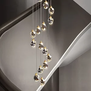 Suspension en cristal design nordique modern style éclairage loft escalier salon corridor luminaire suspendu élégance lumière diffuse Suspension en cristal design nordique modern style éclairage loft escalier salon corridor luminaire suspendu élégance lumière diffuse