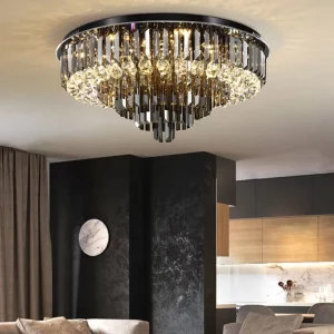 Plafonnier moderne en cristal LED design glamour suspension lumière chaleureuse salon décoration intérieure luxe éclairage LED économies d’énergie Plafonnier moderne en cristal LED design glamour suspension lumière chaleureuse salon décoration intérieure luxe éclairage LED économies d’énergie