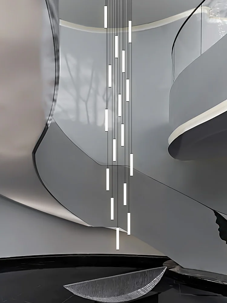 Suspension métal et verre design moderne épuré lumières douces économie d’énergie décoration intérieure haut plafond cascade haute qualité