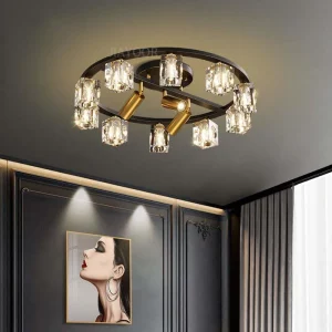 Plafonnier moderne en cuivre et cristal  lumière élégante pour salon  chambre  restaurant  design raffiné  éclairage scintillant  haute qualité