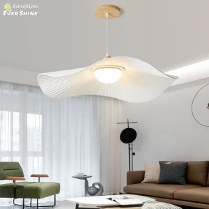 Suspension LED en bois naturel design scandinave nordique moderne pour salon chambre éclairage chaleureux économique élégant