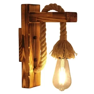 Applique murale bois naturel design rustique industriel rétro vintage lumière chaude chambre salon éclairage décoration