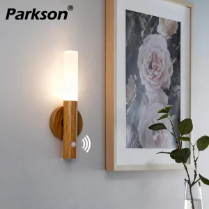 Applique murale LED imitation grain de bois design scandinave moderne éclairage ambiant couloir chambre salon détecteur de mouvement économie d’énergie