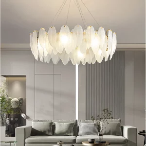 Lustre plafond moderne style art déco verre feuilles lumière chaleureuse salon salle à manger éclairage design luxe doré LED