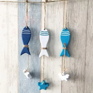 Décoration murale nautique en bois  étoiles de mer  poissons suspendus  style méditerranéen  décoration intérieure  plage  bateau  artisanat en bois  coquillages