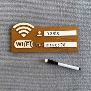 Panneau Wi Fi en bois naturel  design minimaliste et durable  intérieur/extérieur  bureau  salon  idéal pour partager informations réseau  éco-responsable et facile à entretenir