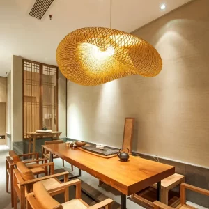 Suspension en bambou et bois tissé à la main  design nordique  lumière LED chaleureuse  éclairage intérieur moderne  salon  cuisine  salle à manger