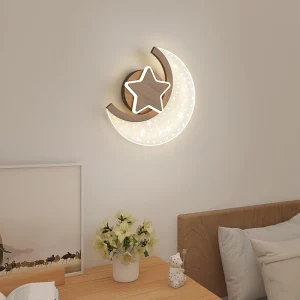 Applique murale LED bois et métal design moderne ludique chambre enfant lumière chaleureuse veilleuse étoile lune décoratif Applique murale LED bois et métal design moderne ludique chambre enfant lumière chaleureuse veilleuse étoile lune décoratif