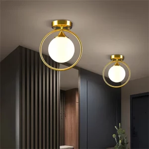 Plafonnier LED verre doré design moderne luminaire intérieur salon couloir foyer éclairage doux économies d’énergie élégance contemporaine