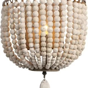 Plafonnier bois perles métal design vintage luminaire éclairage chaleureux chambre salon café restaurant