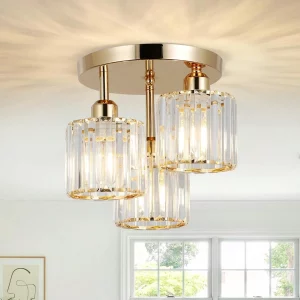 Plafonnier moderne à 3 lumières  design vintage  verre transparent  métal doré  luminaire pour salon  chambre  cuisine