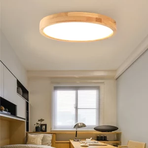 Plafonnier LED en bois naturel design nordique scandinave moderne pour chambre salon éclairage chaleureux économique élégant